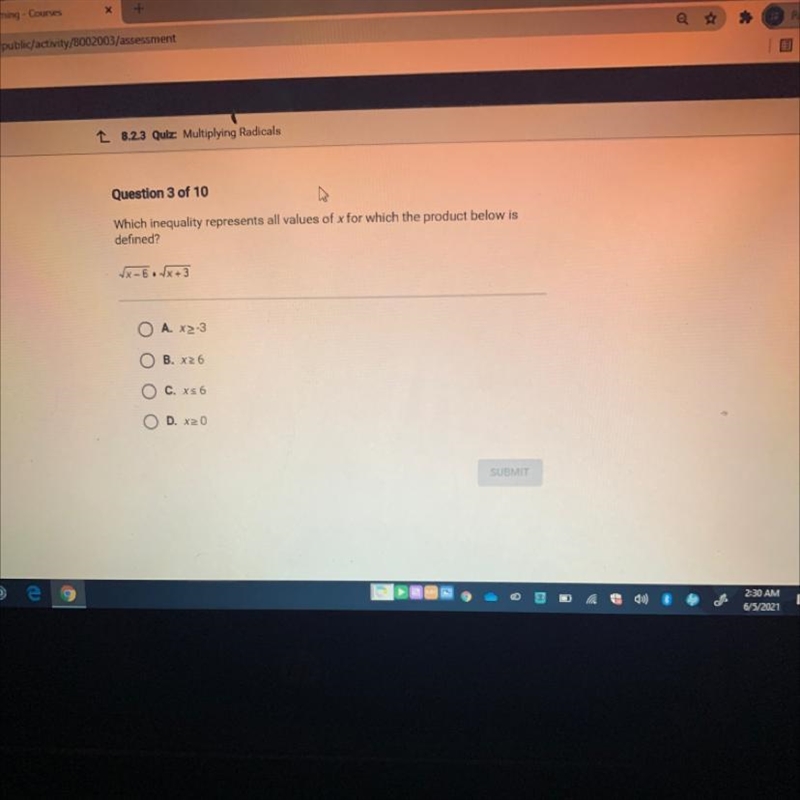 Which inequality represents all values of X for which the product below is defined-example-1