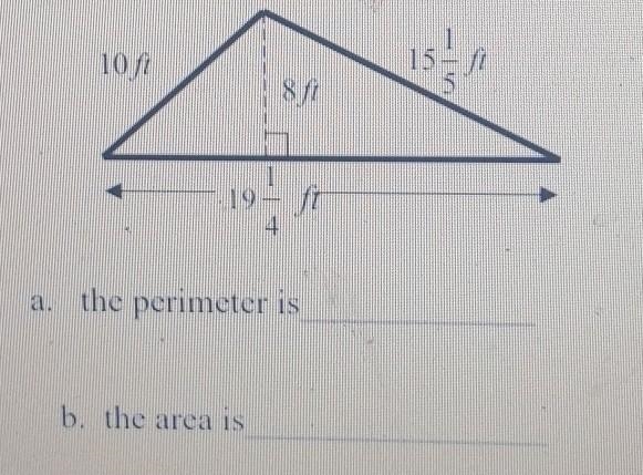 BEEN STUCK FOR A WHILE PLEASE HELP!! Find the perimeter and area for the triangle-example-1