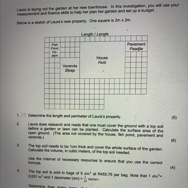 1. Determine the length and perimeter of Laura's property. (5)-example-1