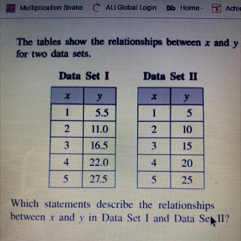 A Both data sets show additive relationships in data set I y is 5.5 more than X and-example-1