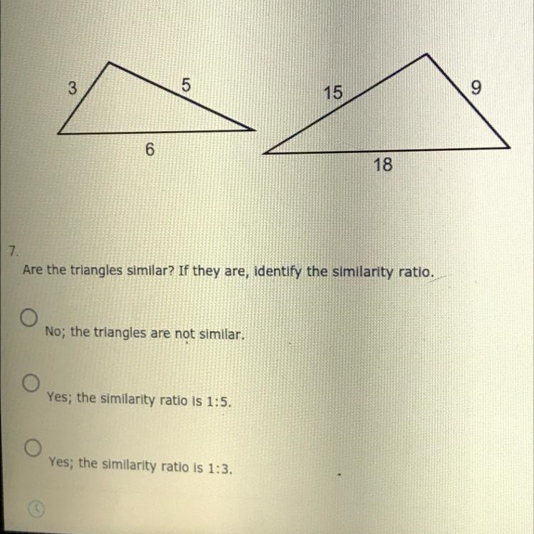 Are the triangles similar ? If they are identify the similarity ratio.-example-1