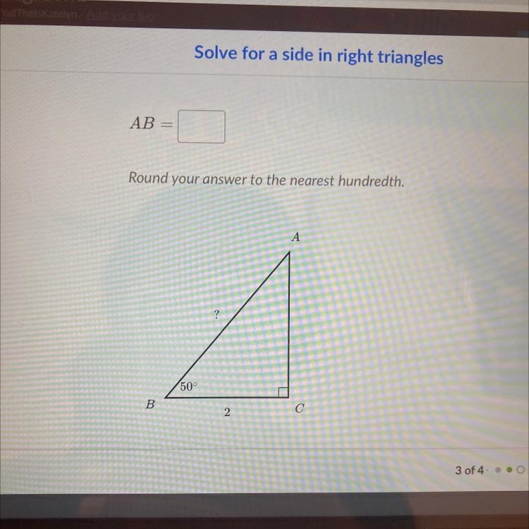 AB = Round your answer to the nearest hundredth. A 50° B 2 с-example-1