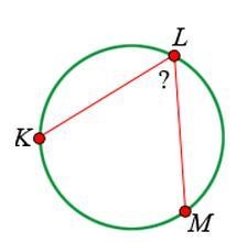 Given Arc KM measures 130 degrees, what is the measure of angle MLK?-example-1