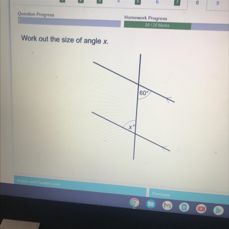 Work out the size of angle x. 60°-example-1