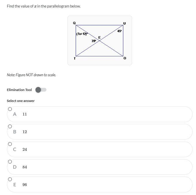 Find the value of x in the parallelogram below.-example-1