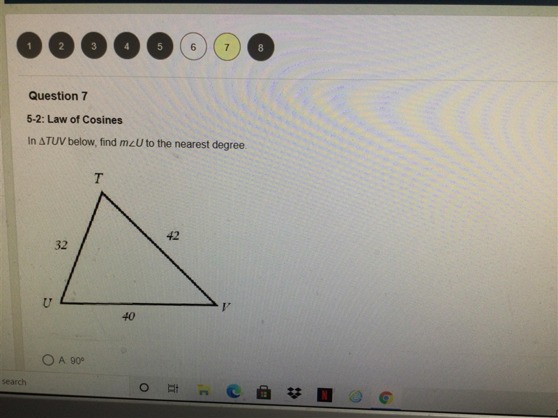 In the ΔTUV below, find the m∠U to the nearest degree-example-1