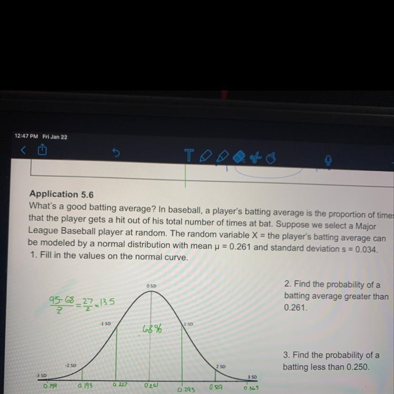 2. Find the probability of a batting average greater than 0.261.-example-1