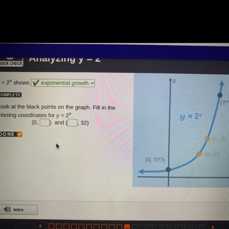 Look at the black points on the graph. Fill in the missing coordinates for y = 2^x-example-1