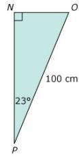 If cos 67° is close to 25, which is closest to the length of NO? Options 2 centimeters-example-1