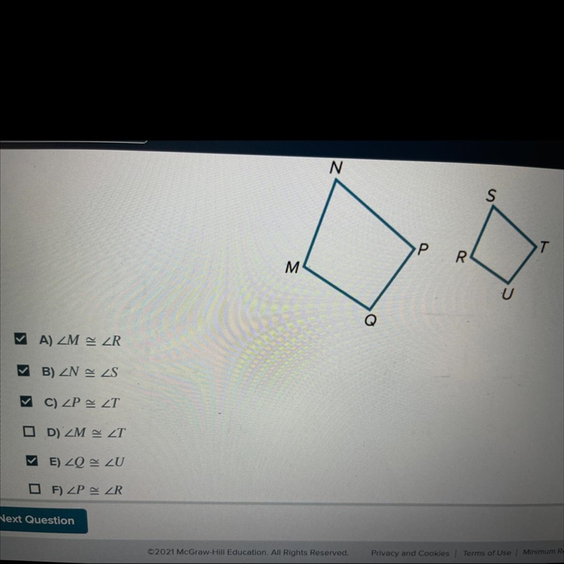 In the figure shown, MNPQ-RSTU. Select all pairs of congruent angles,-example-1