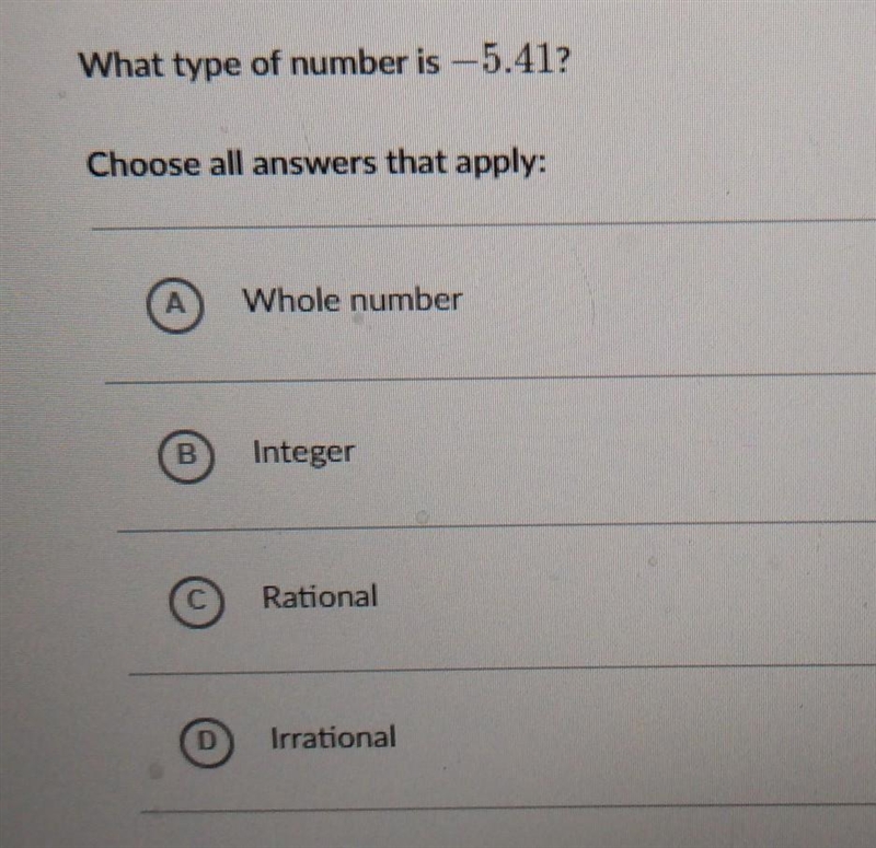 What type of number is -5.41? Choose all answers that apply ​-example-1