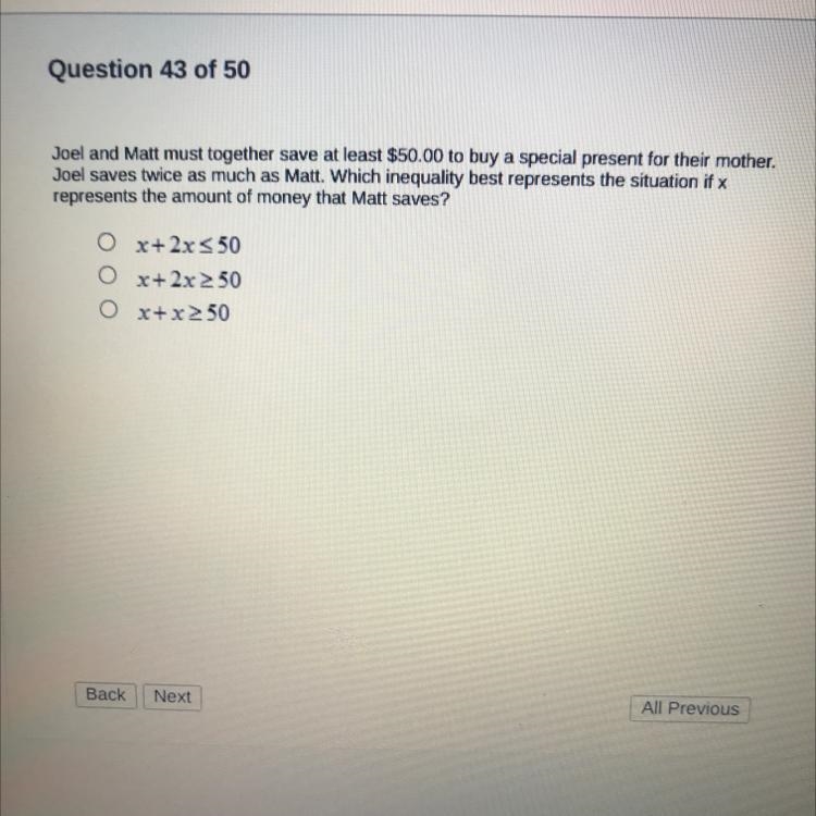 Joel and Matt must together save at least $50.00 to buy a special present for their-example-1