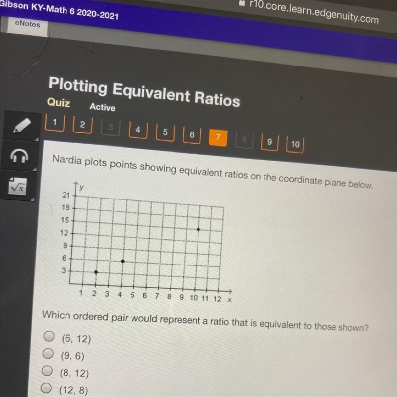 Points showing equivalent relics on the coordinate planeten Ty 18 15 12 9 3 1 2 3 581 8 9 10 11 12 % Which-example-1