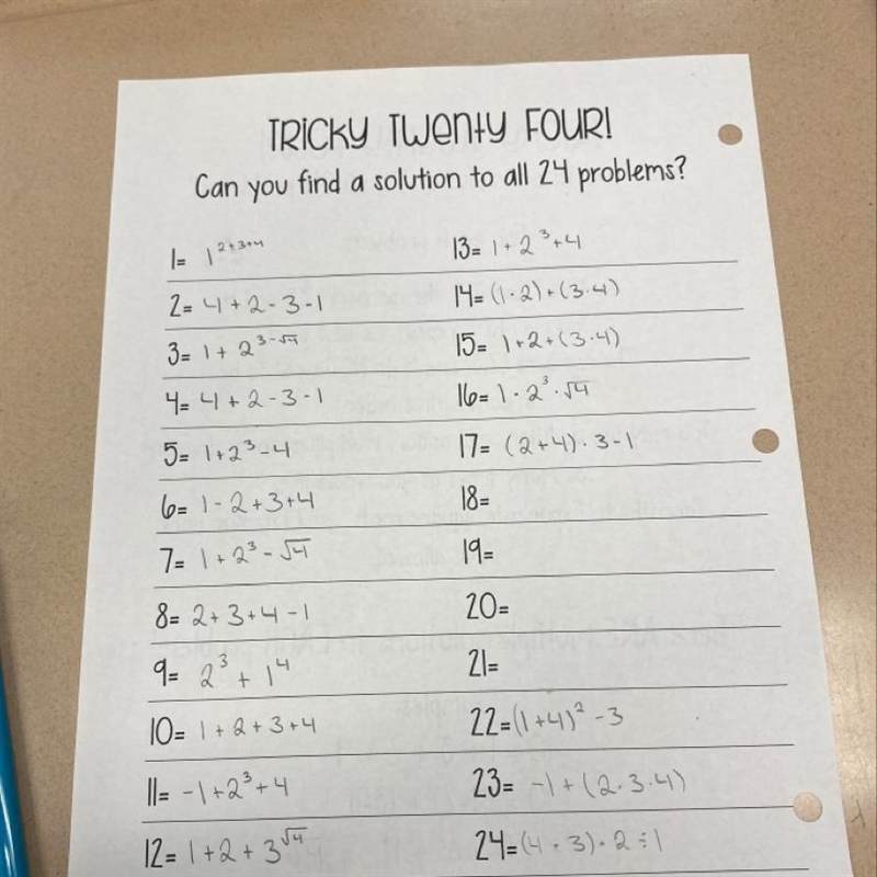 Only using 1 2 3 4, find a solution that equals 18, 19, 20, and 21-example-1