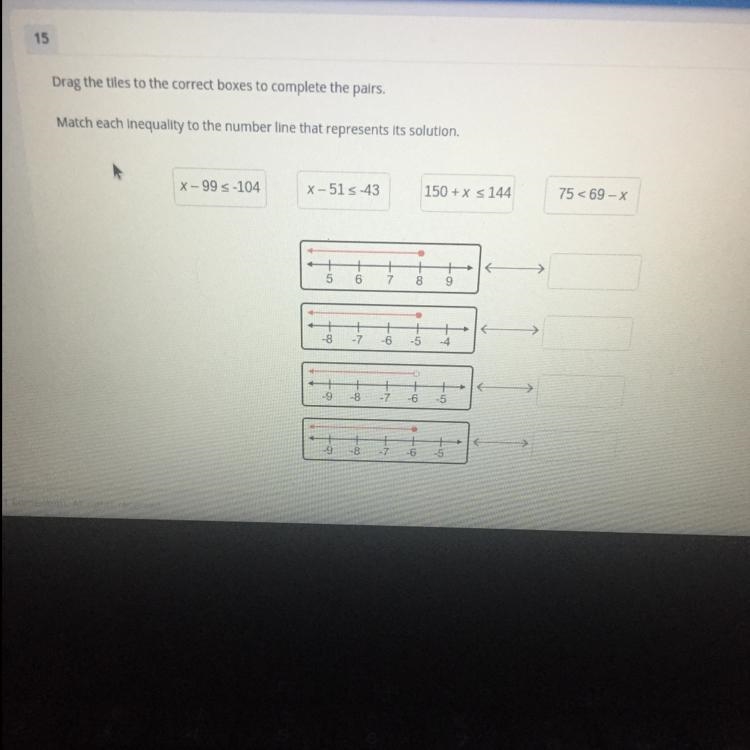 Match each inequality to the number line that represents its solution-example-1