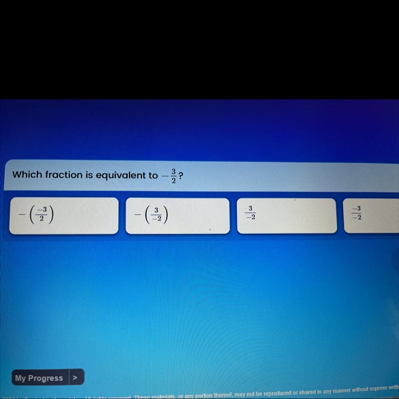 Which fraction is equivalent to -3/2?-example-1