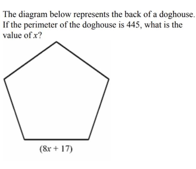 The diagram below represents the back of a doghouse. If the perimeter of the doghouse-example-1