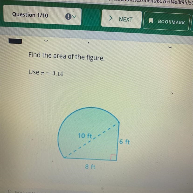 Find the area of the figure. Use a = 3.14 10 ft, 16 ft 8 ft-example-1