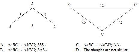 If the triangles are similar, write the similarity statement postulate.-example-1