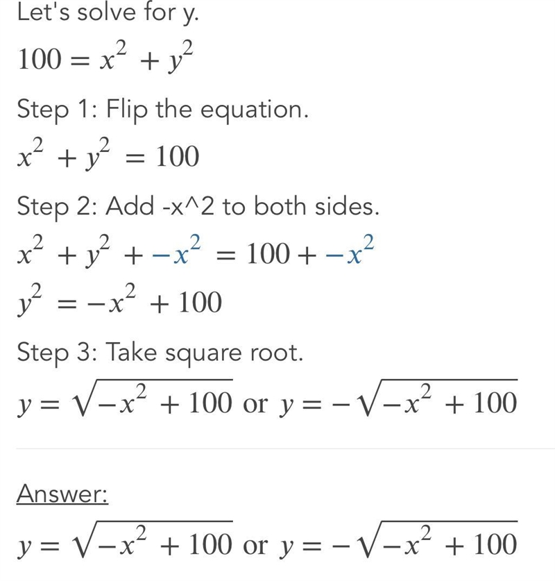 100=x^2+y^2 0=3x+4y This sentence is to fill characters-example-1