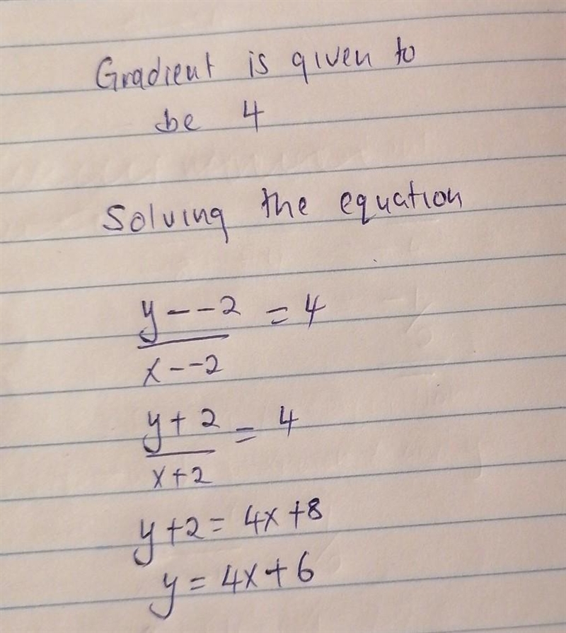 What is the equation of the line that passes through the point (-2,-2) and a slope-example-1