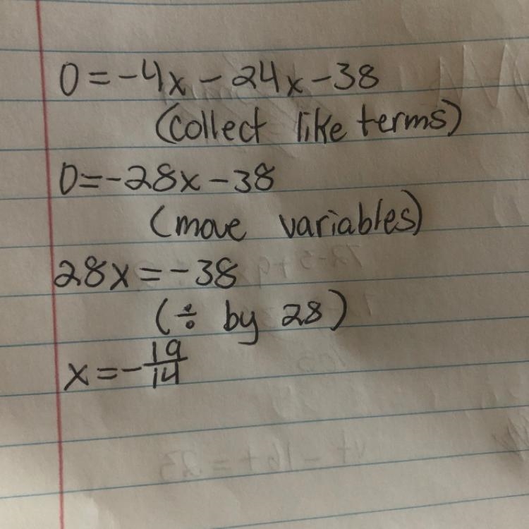 Evaluate the discriminant. Exact answer (no rounding) 0= -4x – 24x – 38-example-1