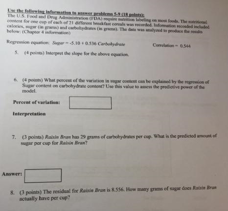 The residual for Raisin Bran is 8.556. How many grams of sugar does Raisin Bran actually-example-1