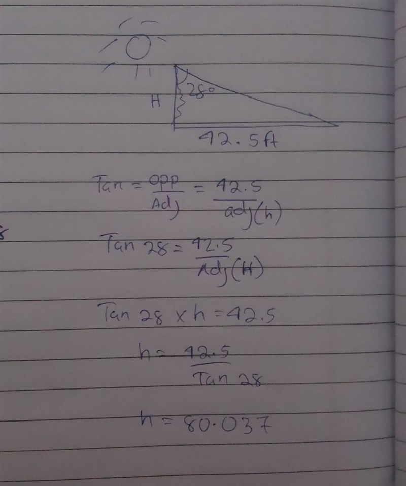 When the angle of elevation to the sun is 28 degrees, a flagpole casts a shadow that-example-1