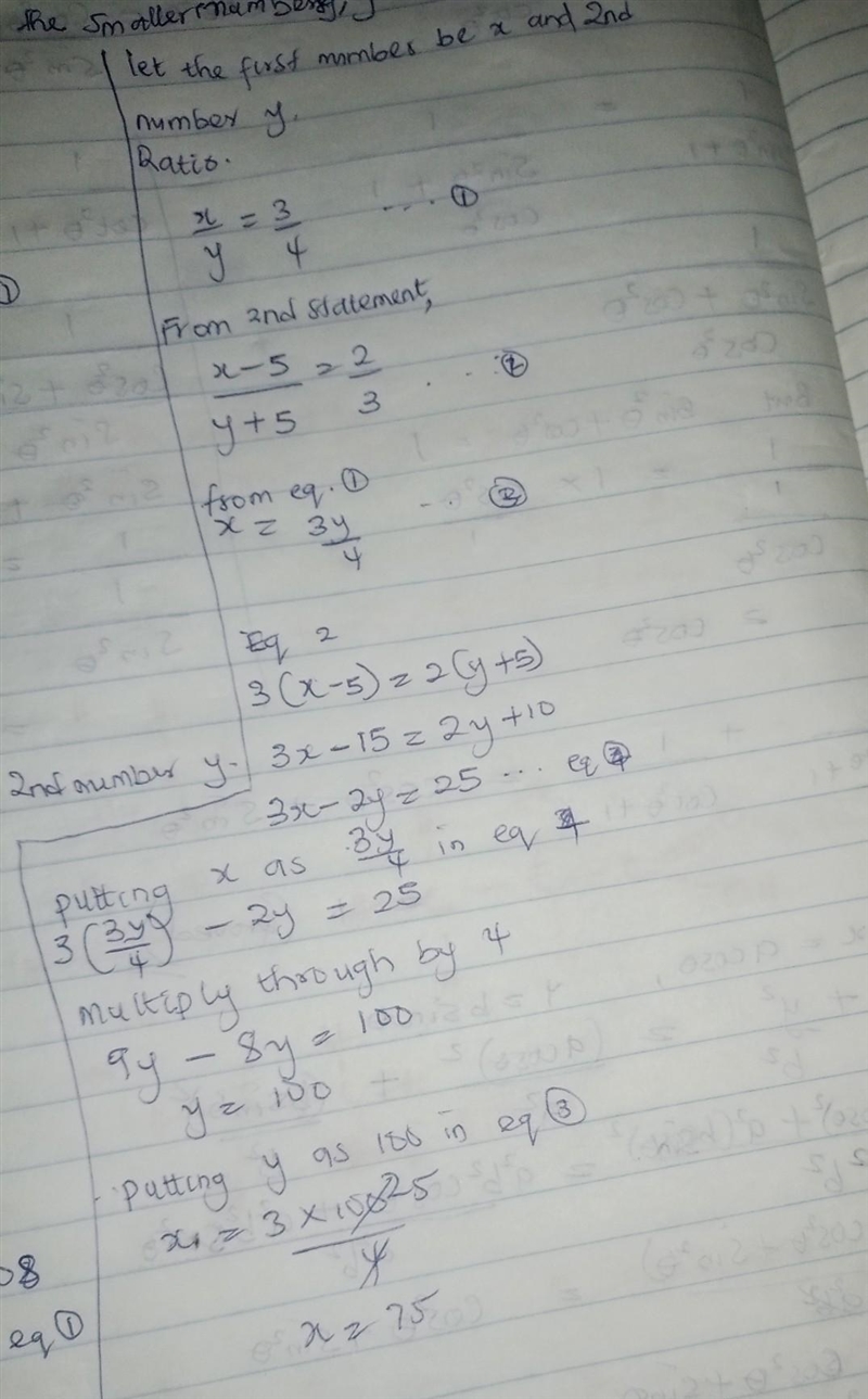 Are in the ratio of 3:4. If the first number is decreased by 5, and the second number-example-1