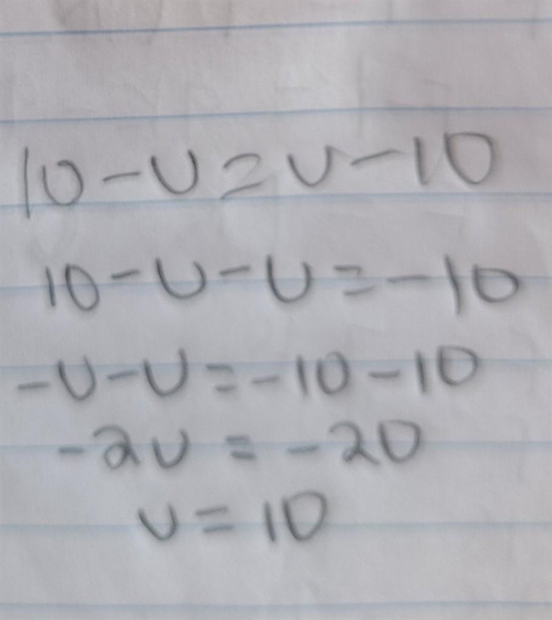 Solve for u 10 − u = u − 10-example-1