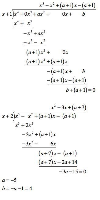 If (×+1 ) and(×+2) are factors of the expressionx^4+ax^2+b , find the value of and-example-1