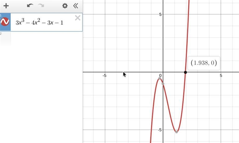 Given the polynomial f(x) = 3x ^ 3 - 4x ^ 2 - 3x - 1 what is the smallest positive-example-1