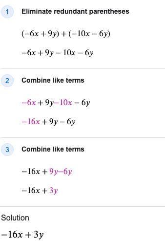 Find an expression which represents the sum of (-6x + 9y) + (-10 X - 6y)​-example-1