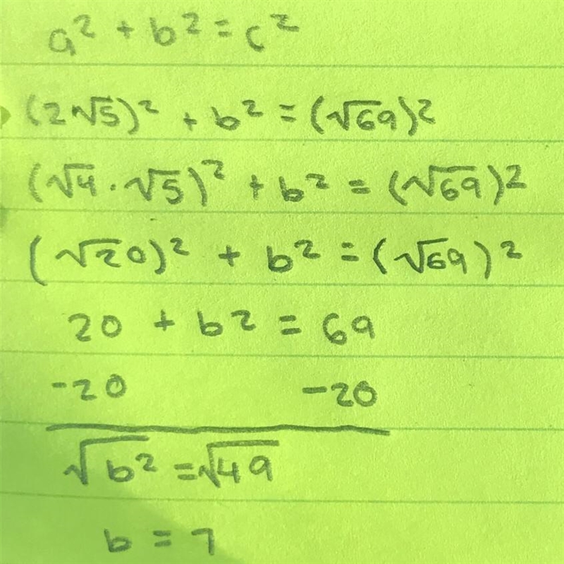 PLEASE HELP!!!! IM SO CONFUSED The hypotenuse of a right triangle measures √69 centimeters-example-1