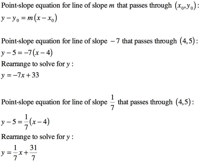 Find the equations of the lines that pass through the point (4, 5) and are parallel-example-1