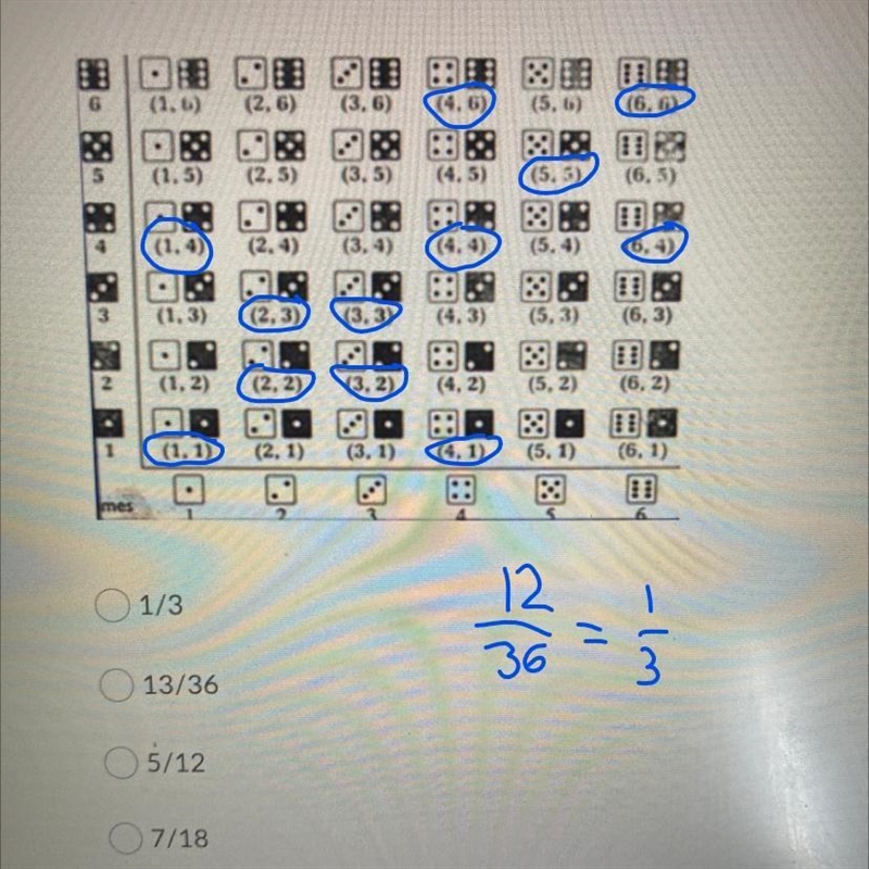 PLEASE HELP FAST What is the probability of rolling two dice and getting a sum that-example-1