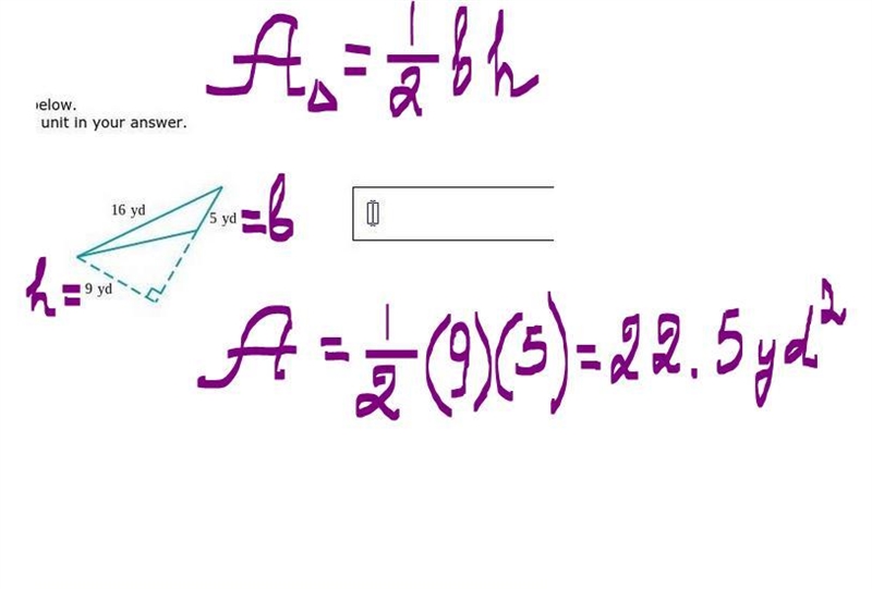 Find the area of the triangle below. Be sure to include the correct unit in your answer-example-1