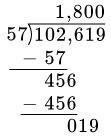 If the 102,619 residents of a city are divided into 57 equal groups, then some residents-example-1