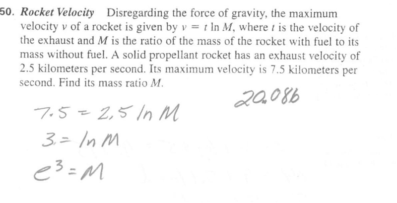 NO LINKS!!!!! Disregarding the force of gravity, the maximum velocity v of a rocket-example-1