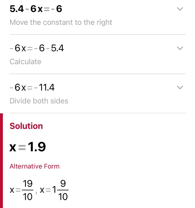 Solve. Show each step. 5.4 - 6x = -6-example-1