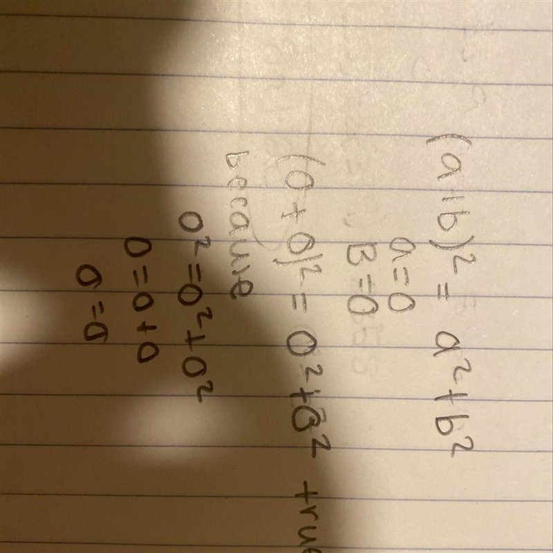 Explain why (a+b)^2 = a^2+b^2 if and only if a=0 or b=0-example-1