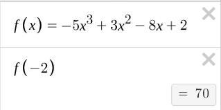 Evaluate-5x^3 + 3x^2 - 8x + 2 when x = -2​-example-1