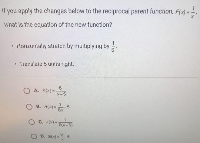 If you apply the changes below to the reciprocal parent function, F(x) = what is the-example-1