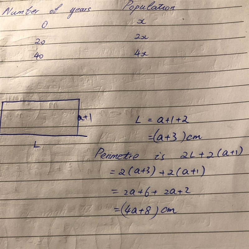 find the perimeter of a rectangle if its breadth is (a+1)cm and its length is 2cm-example-1