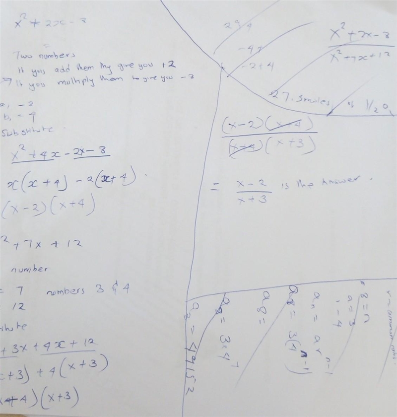 Formulate a step-by-step explanation (in words) on how to simplify (x^2+2x-8)/(x^2+7x-example-1