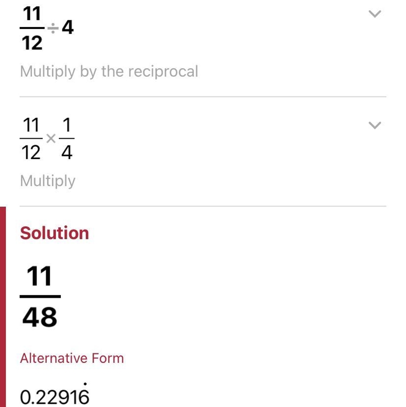 11/12 divided by 4 as a fraction￼-example-1