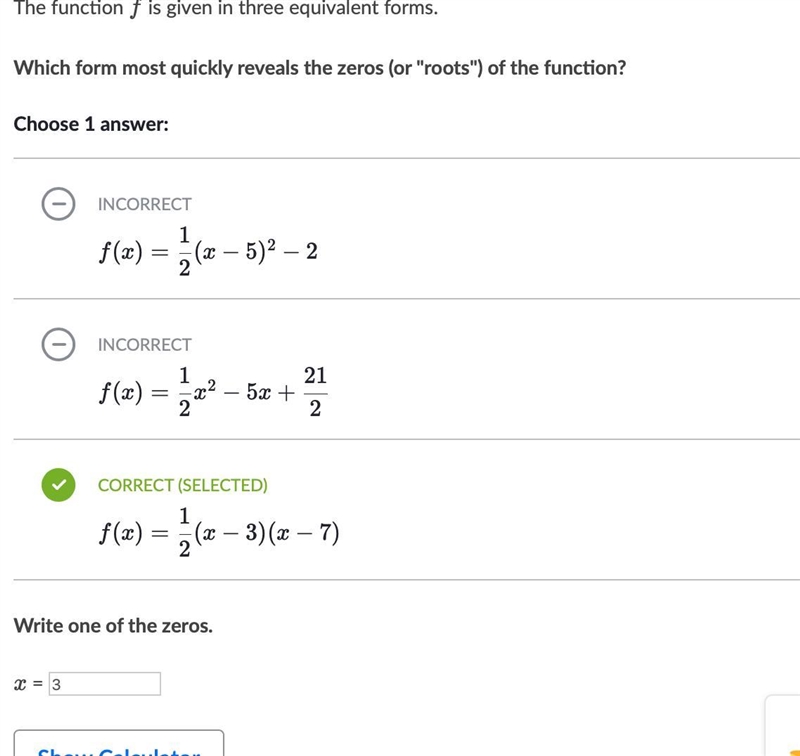 The function f is given in three equivalent forms. Which form most quickly reveals-example-1