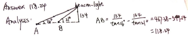 A boat is heading towards a lighthouse, whose beacon-light is 134 feet above the water-example-2