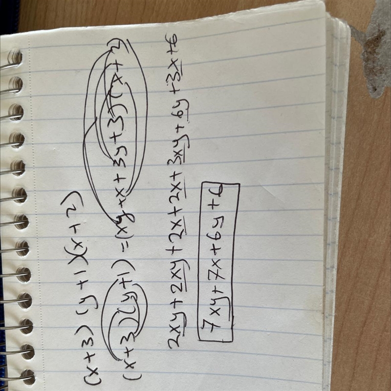 Consider the expression (x+3)(y+1)(x+2) applying the distributive property.-example-1