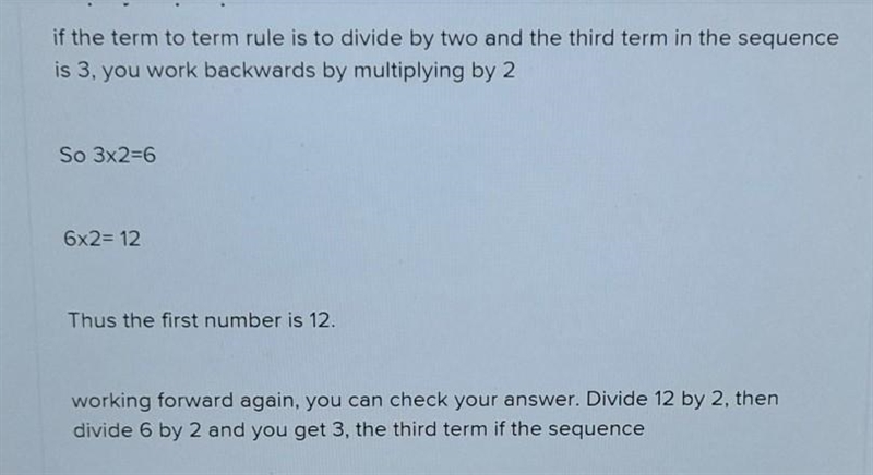 A rule of a sequence is divide by 2. The third term of a sequence is 3. What is the-example-1